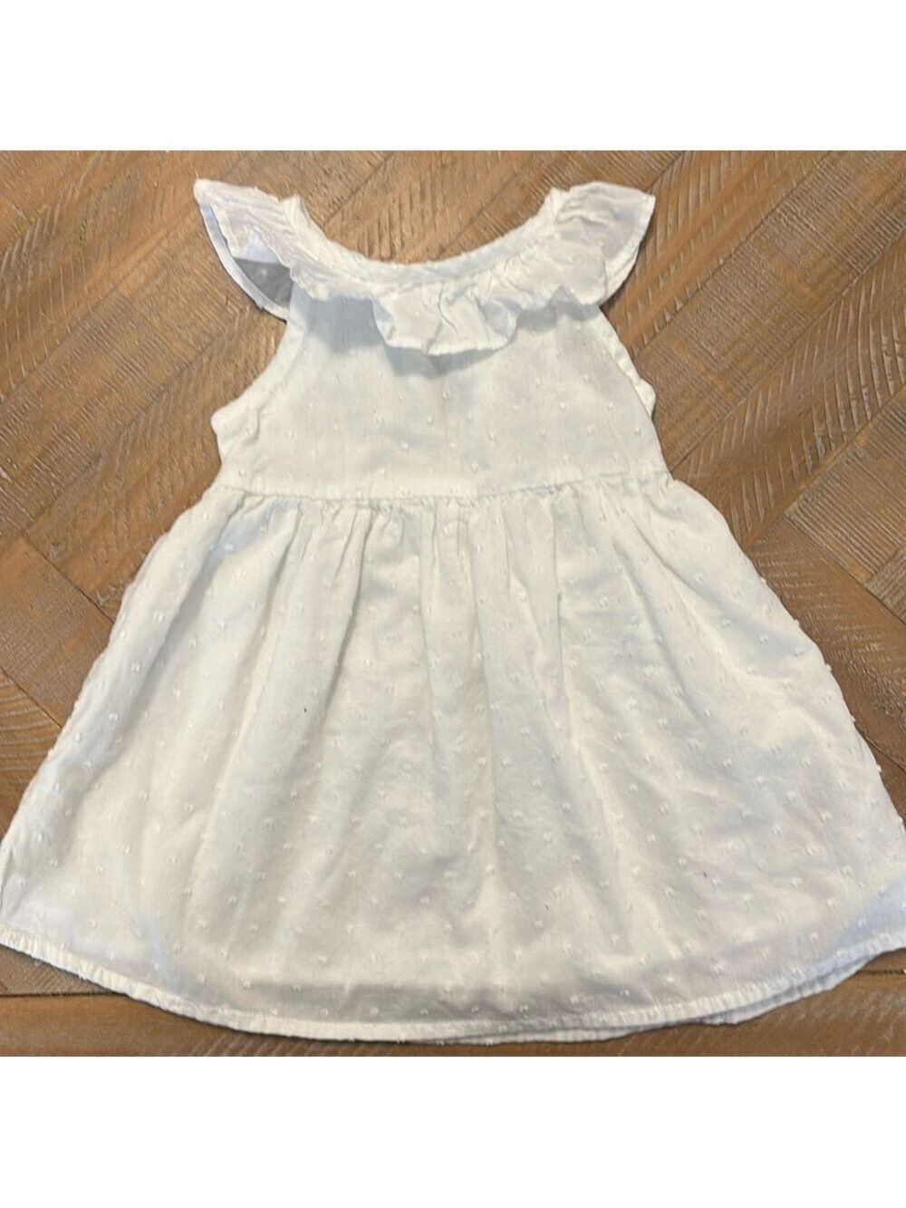 Old Navy Baby Swiss Dot Ruffle Neck Trim Fit & Flare White Dress